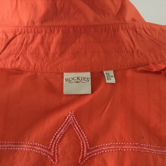 ROCKIES ORANGE WESTERN EMBROIDERED & BLING ORANGE SNAP BUTTON DOWN SHIRT/ SZ S - Picture 7 of 12